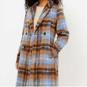 NWT Ann Taylor Loft Double Breasted Coat, Blue Multi, Plaid